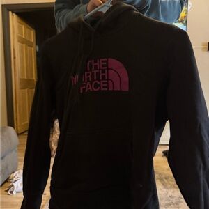 The North Face Black Hoodie with Purple Logo